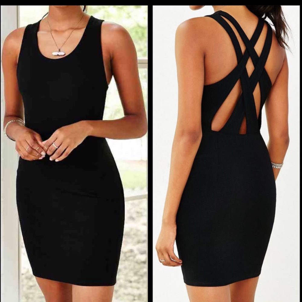 NWT UO bodycon strapped back little black dress